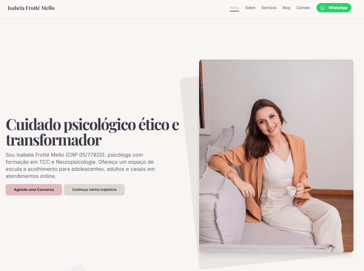 Site da Psicóloga Isabela Frotte, especialista em TCC